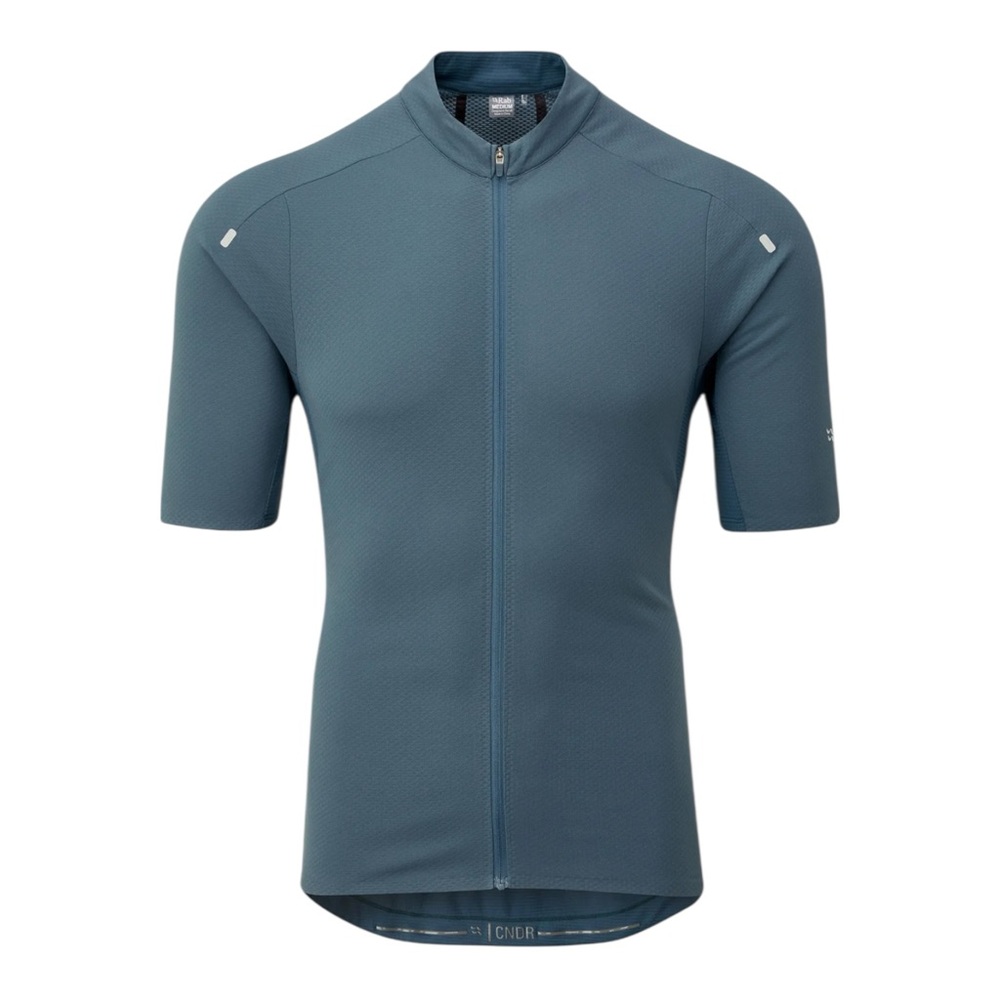Rab Cinder Biking Jersey Top Mens Large Blue Cycling Zip Pockets Body Mapped NEW